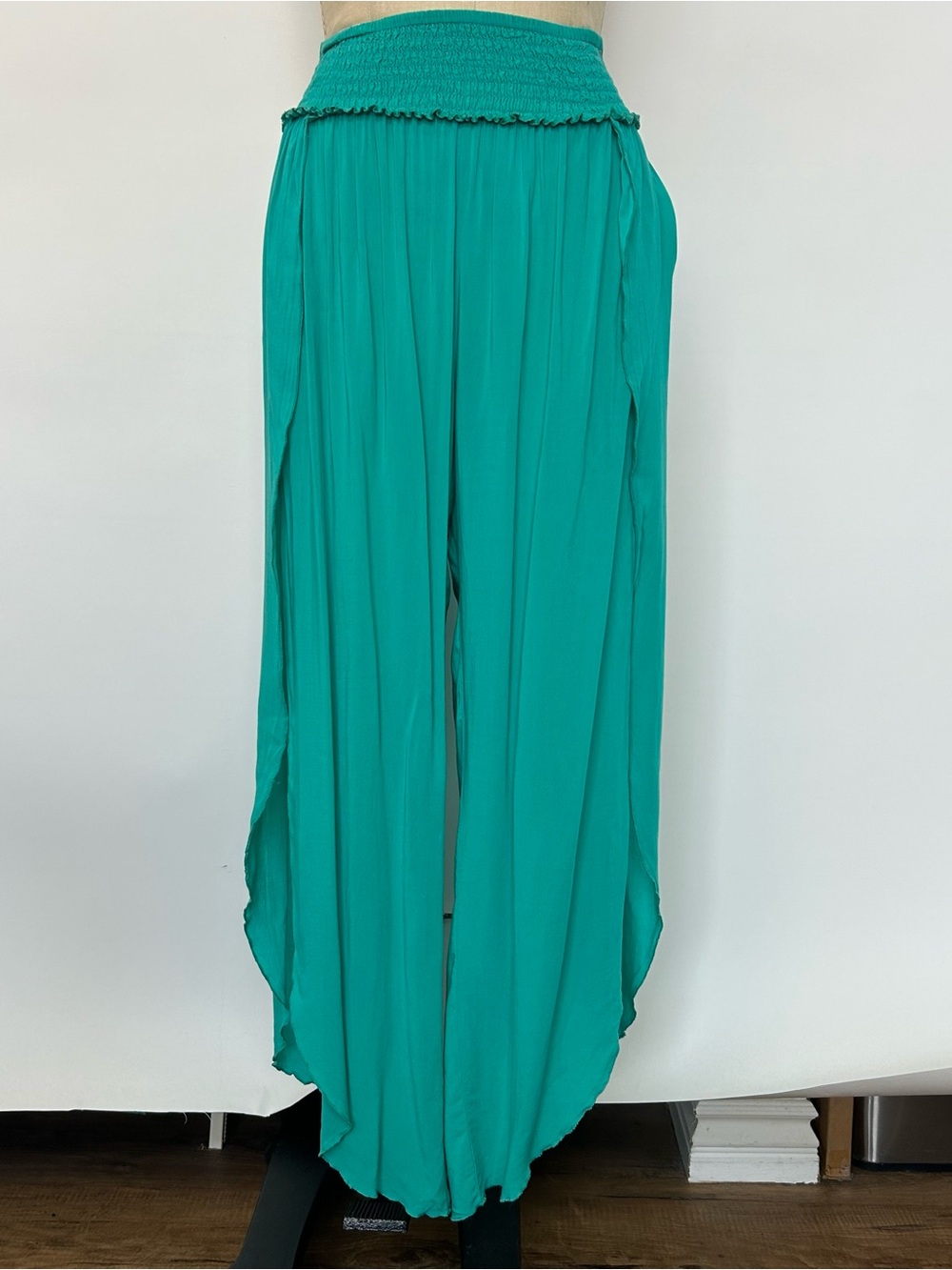 Elan Teal Smocked-Waist Wide-Leg Palazzo Pants